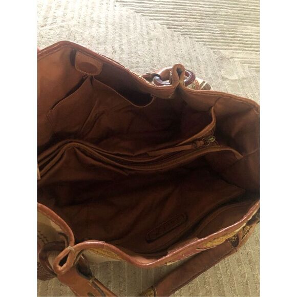 Fossil Patchwork Striped Canvas Triple Compartment Satchel - Picture 13 of 15